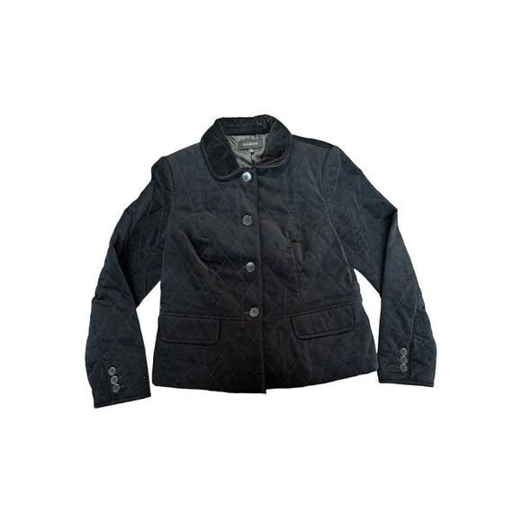 TALBOTS WOMEN'S BLACK VELOUR QUILTED BUTTON DOWN JACKET SZ 8 - Picture 1 of 9